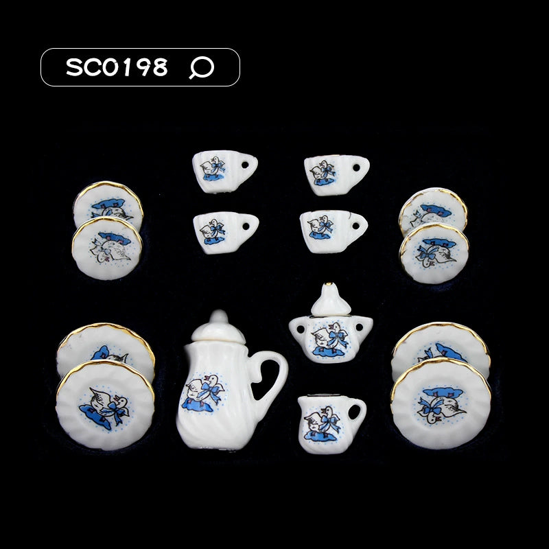 1:12 Scale Miniature Ceramic Tea Set – Dollhouse Accessory