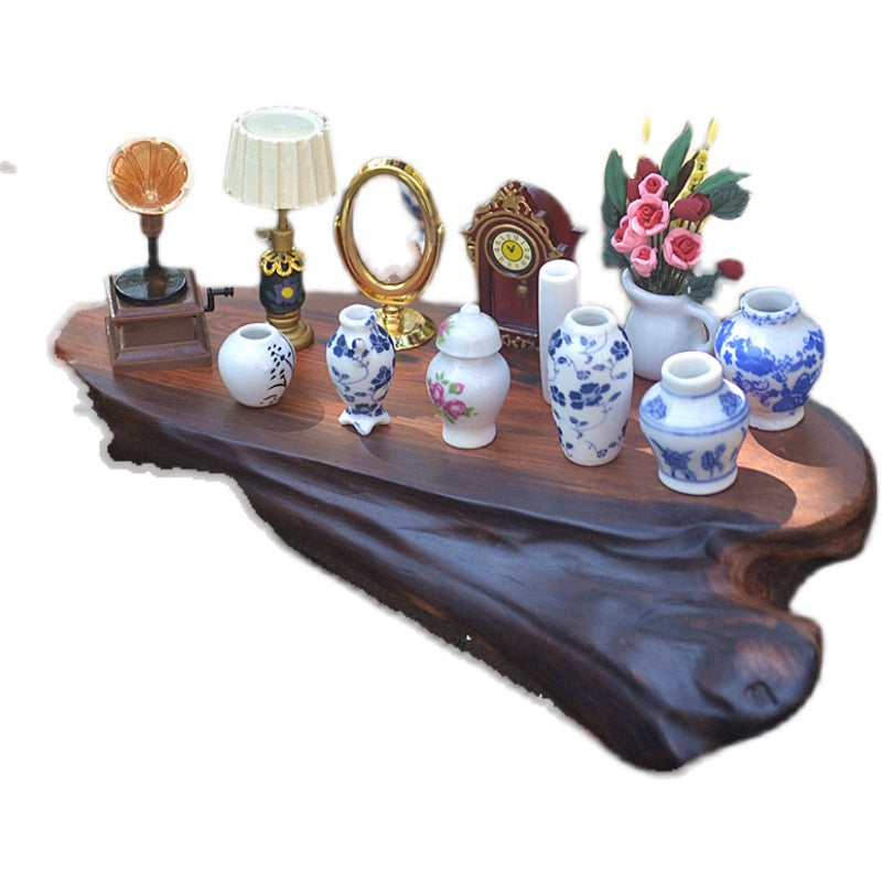 Chinese Ancient Style Miniature Dollhouse Accessories – Porcelain Vases, Vintage Clock, Phonograph & More