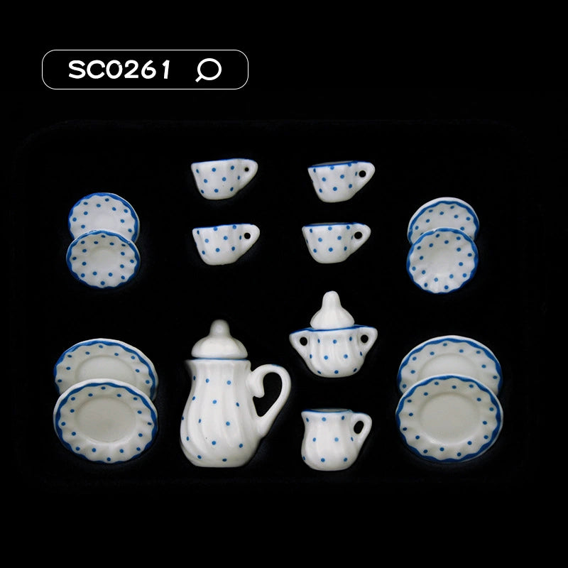 1:12 Scale Miniature Ceramic Tea Set – Dollhouse Accessory