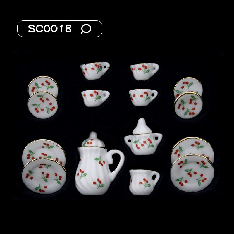 1:12 Scale Miniature Ceramic Tea Set – Dollhouse Accessory