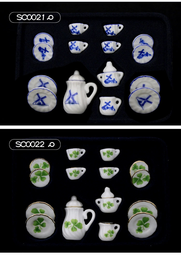 1:12 Scale Miniature Ceramic Tea Set – Dollhouse Accessory