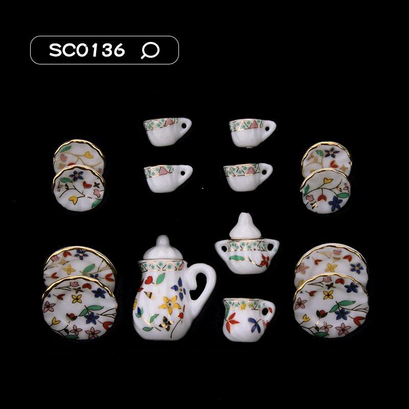 1:12 Scale Miniature Ceramic Tea Set – Dollhouse Accessory