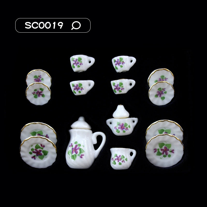 1:12 Scale Miniature Ceramic Tea Set – Dollhouse Accessory