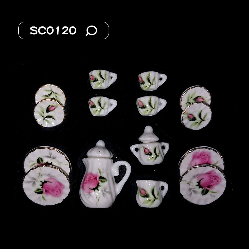 1:12 Scale Miniature Ceramic Tea Set – Dollhouse Accessory