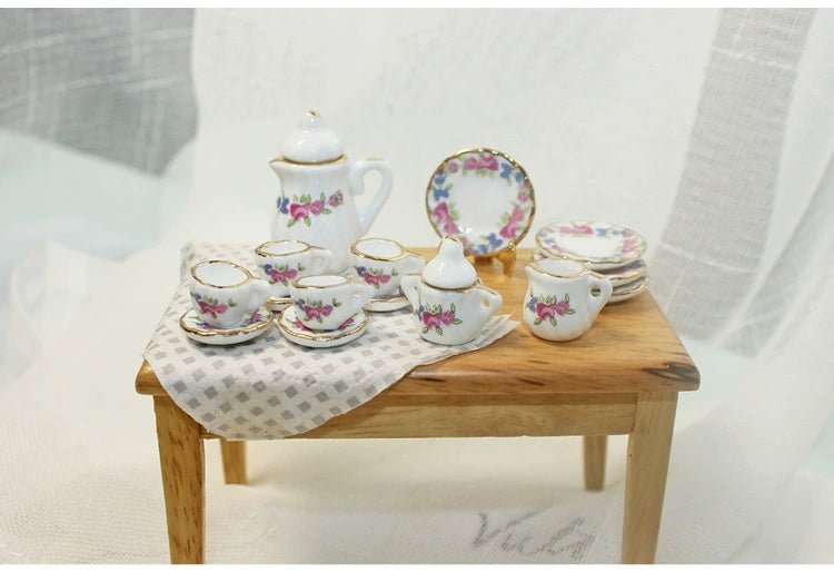 1:12 Scale Miniature Ceramic Tea Set – Dollhouse Accessory