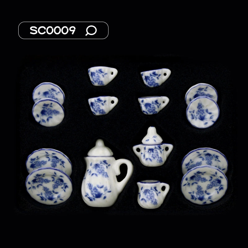 1:12 Scale Miniature Ceramic Tea Set – Dollhouse Accessory