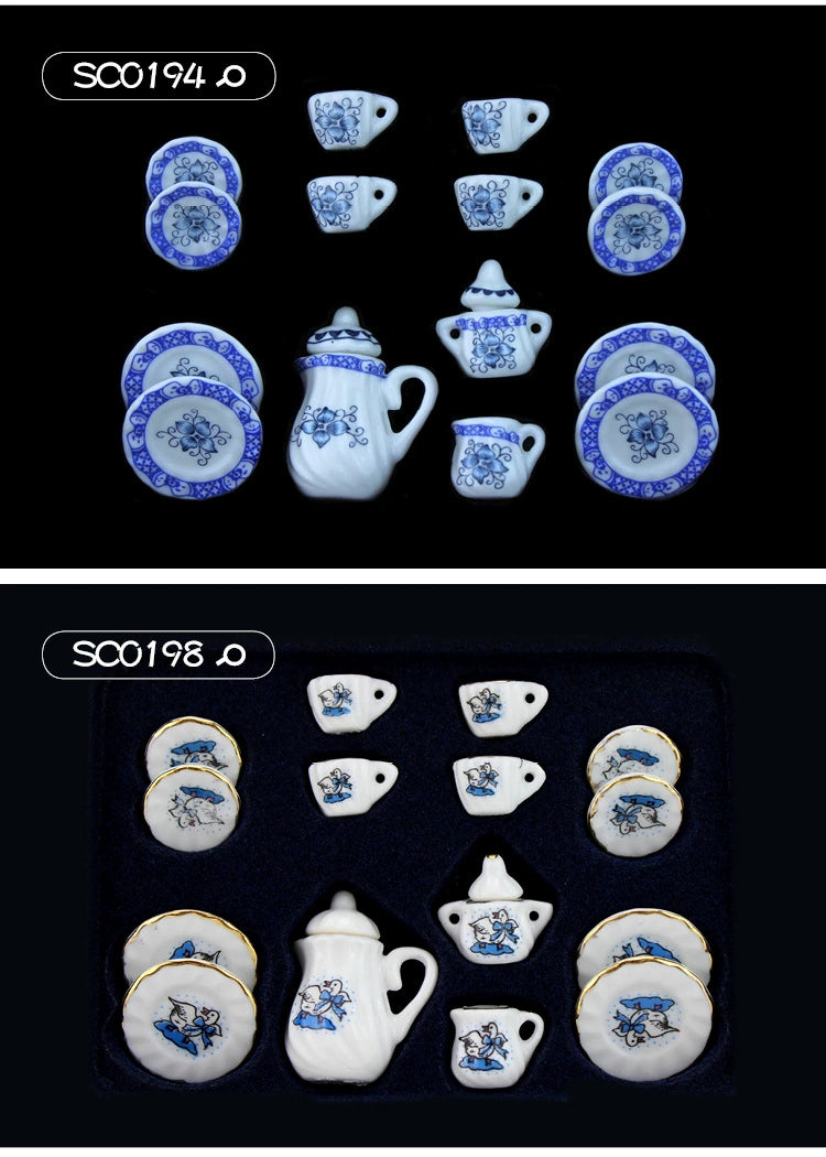 1:12 Scale Miniature Ceramic Tea Set – Dollhouse Accessory