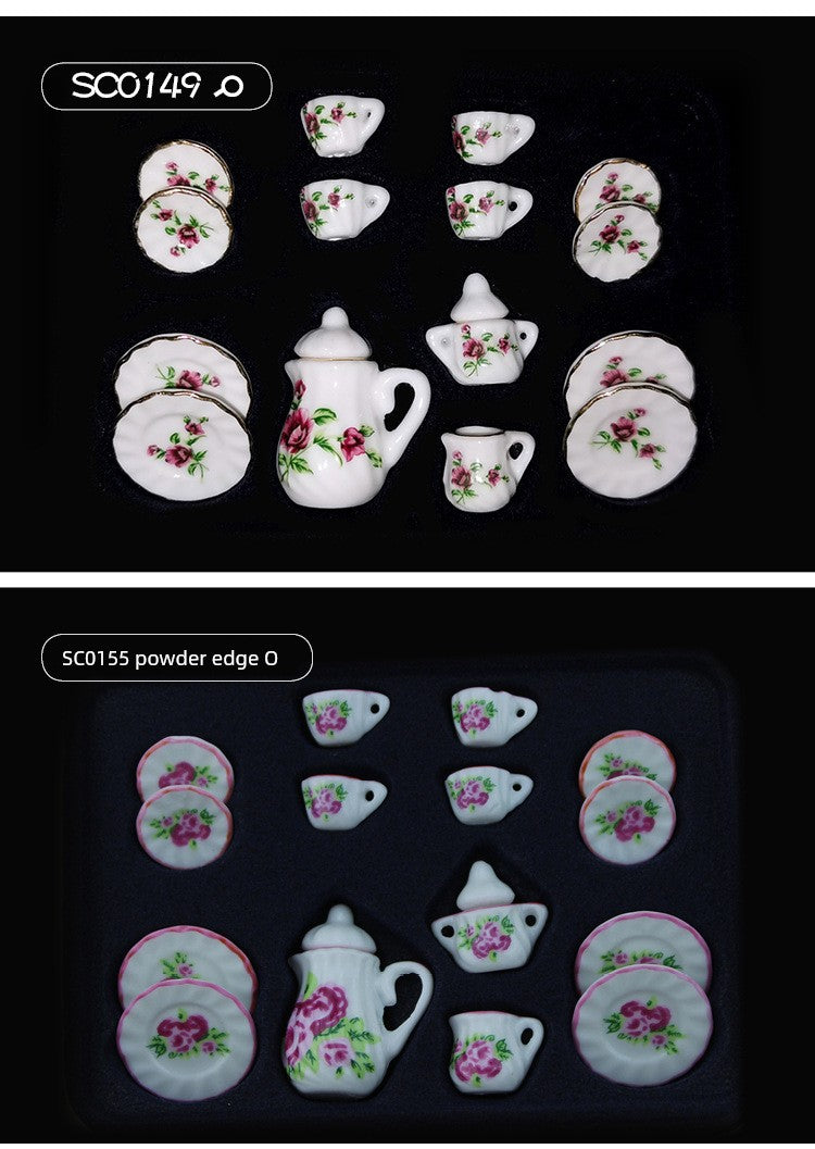 1:12 Scale Miniature Ceramic Tea Set – Dollhouse Accessory