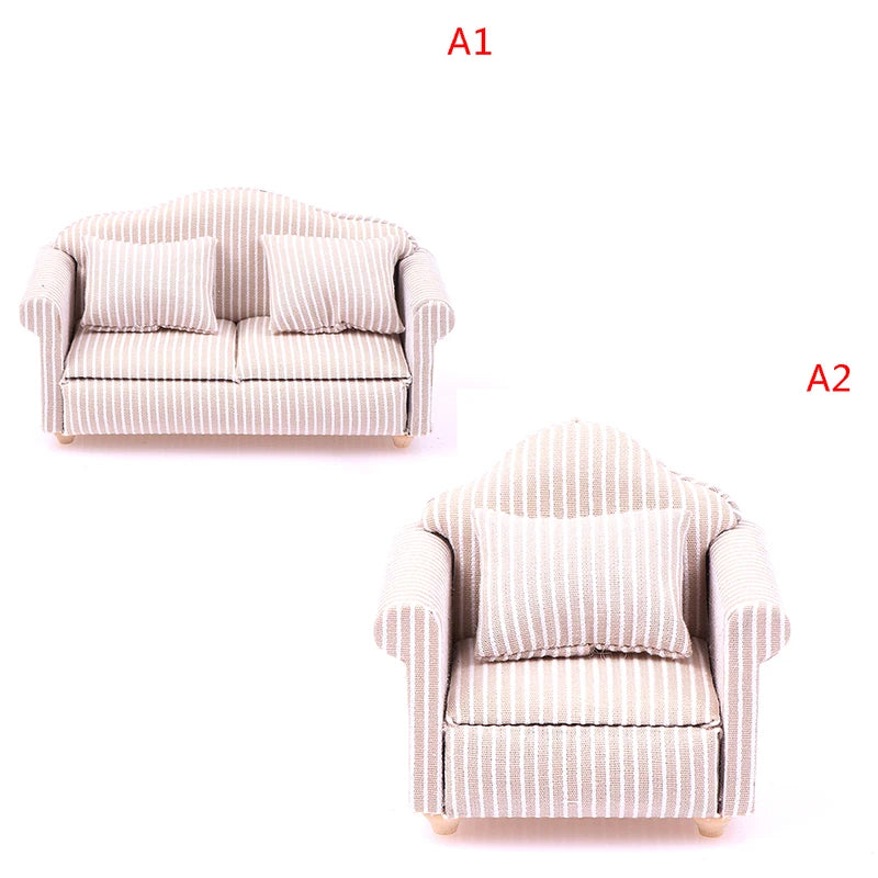 Miniature Dollhouse Sofa Set With Pillow – 3-Piece