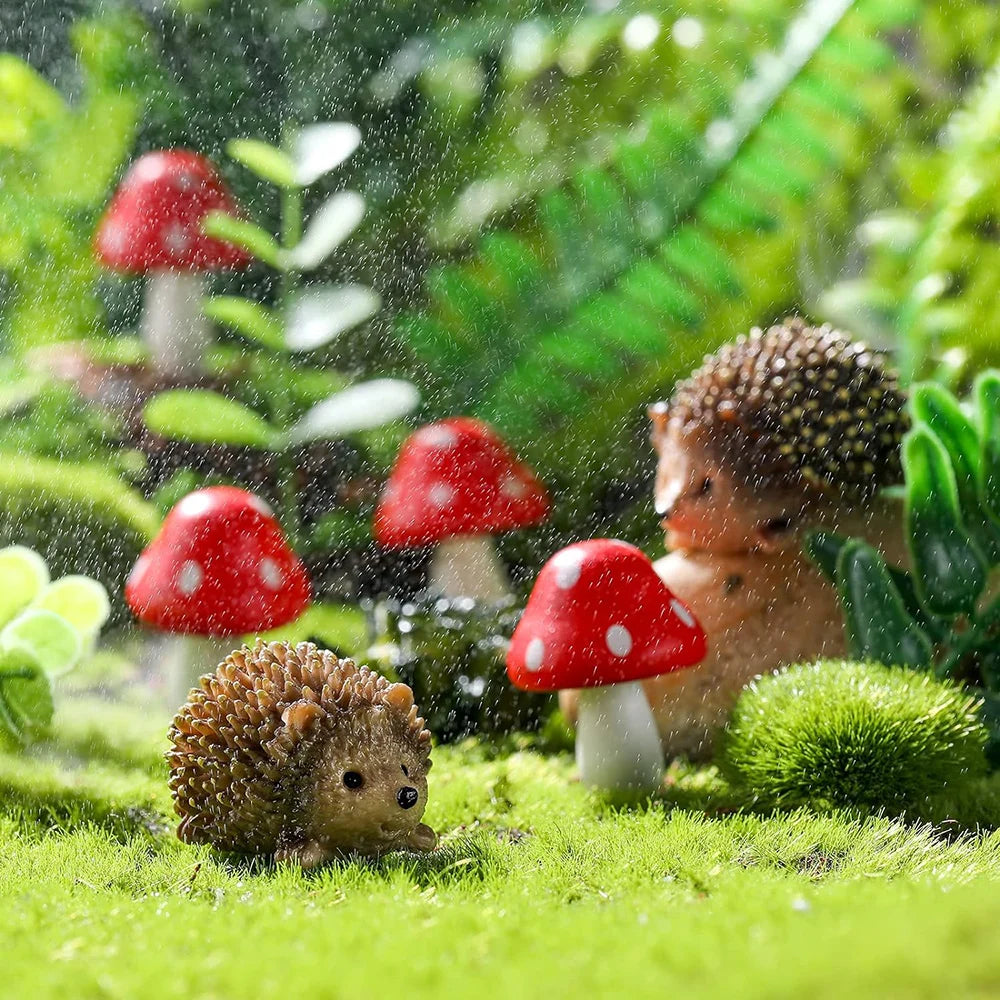 Miniature Hedgehog & Mushroom Resin Garden Accessories