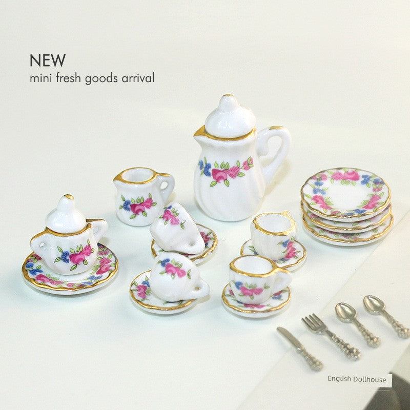 1:12 Scale Miniature Ceramic Tea Set – Dollhouse Accessory