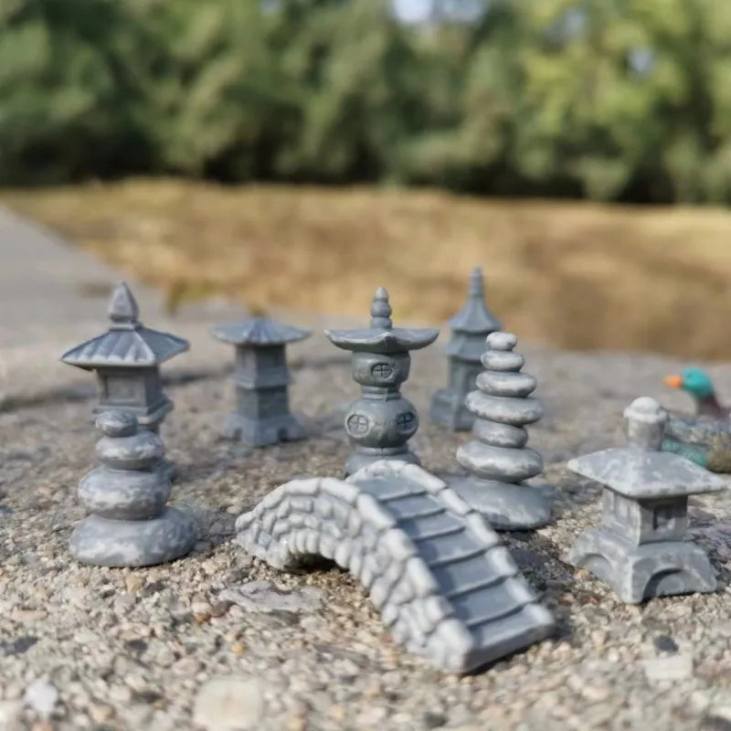 Japanese Pagoda, Stone Lanterns & Chinese Scholar Scene Traditional