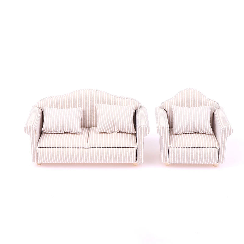 Miniature Dollhouse Sofa Set With Pillow – 3-Piece