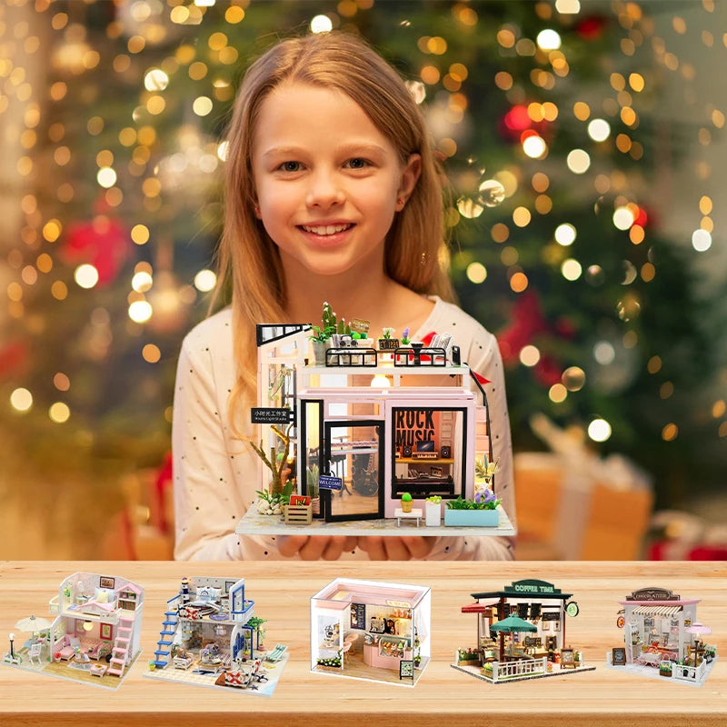 DIY Miniature Dollhouse Kit – Wooden Handmade Mini House with LED Lights 🏡✨