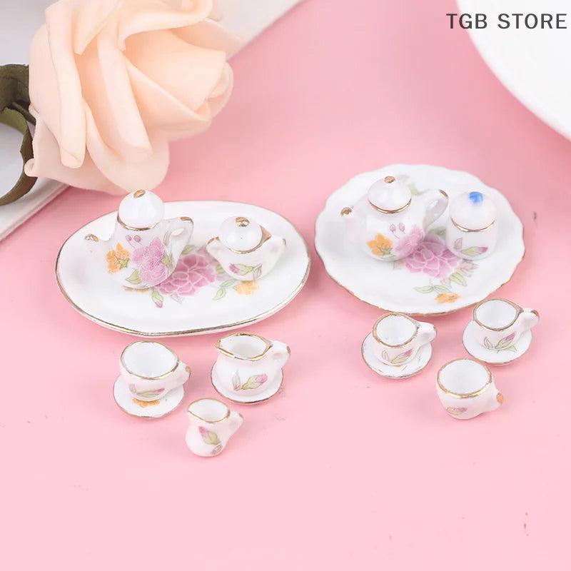 Pink Flower Patten Porcelain Coffee Tea Cups Ceram - 8Pcs