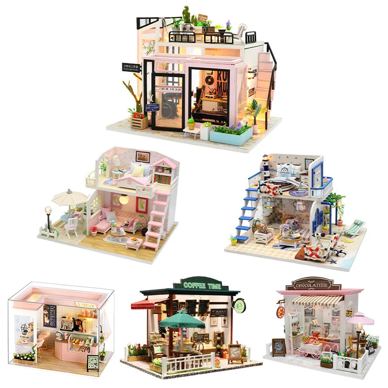 DIY Miniature Dollhouse Kit – Wooden Handmade Mini House with LED Lights 🏡✨