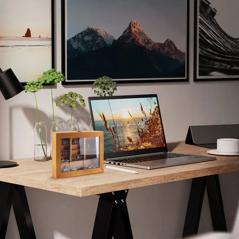 Wooden Bookshelf Shadow Box - Stress Relief Shake Away