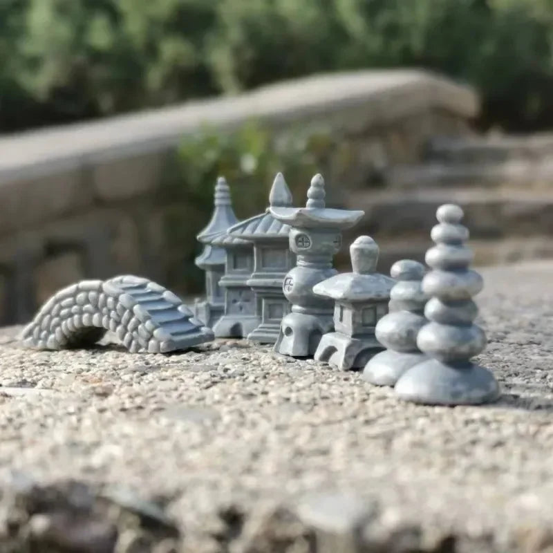 Japanese Pagoda, Stone Lanterns & Chinese Scholar Scene Traditional