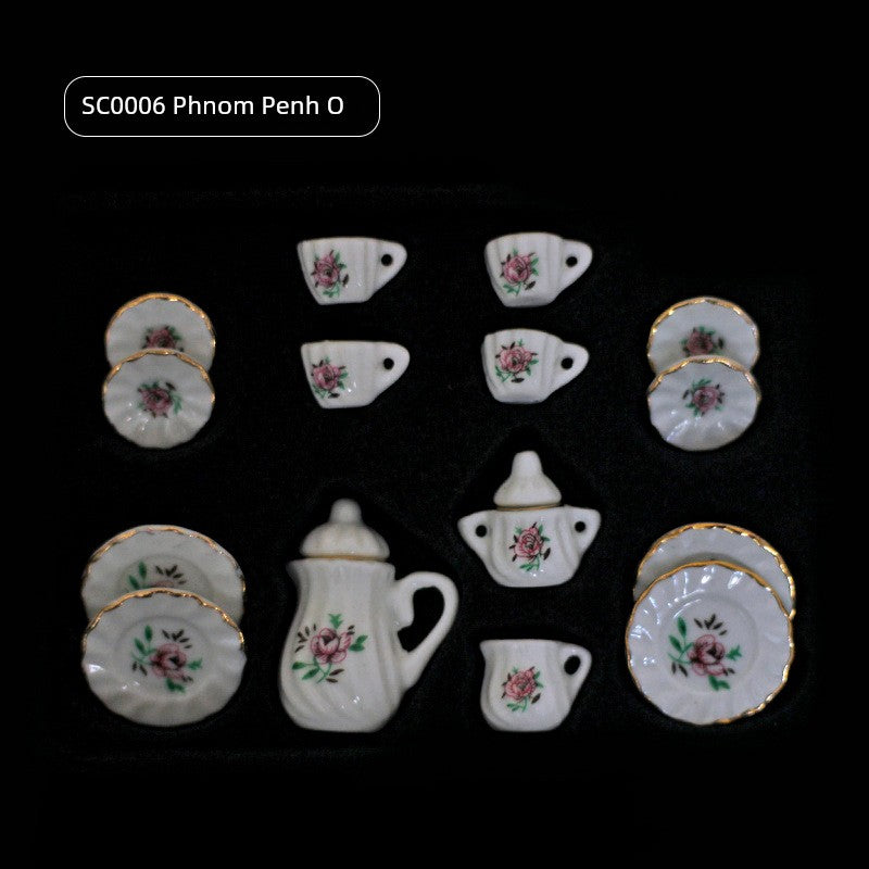 1:12 Scale Miniature Ceramic Tea Set – Dollhouse Accessory