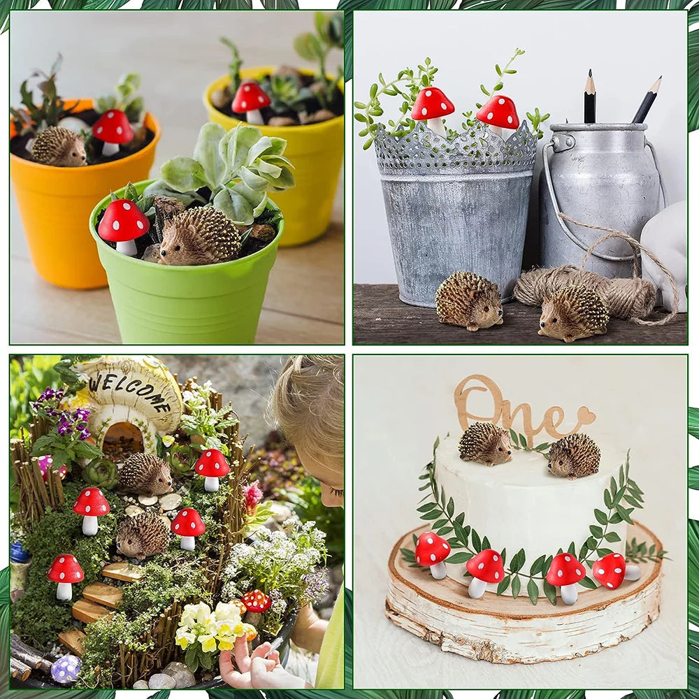 Miniature Hedgehog & Mushroom Resin Garden Accessories