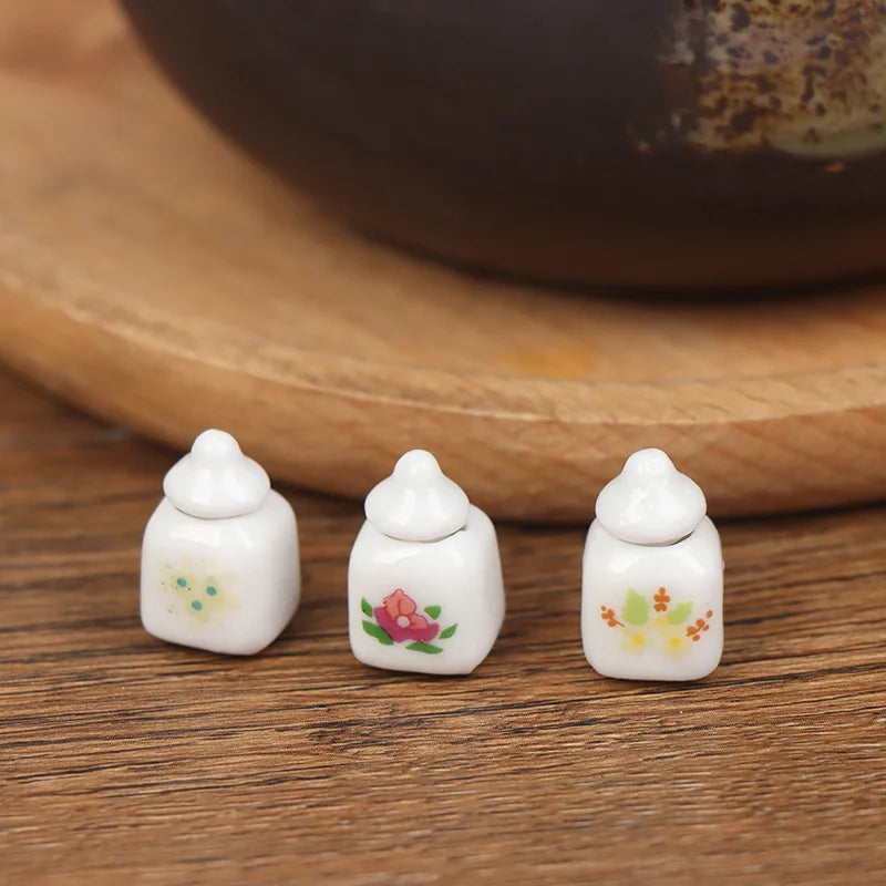 3pcs 1:12 Dollhouse Mini Ceramic Food Cans – Porcelain Kitchen Decoration