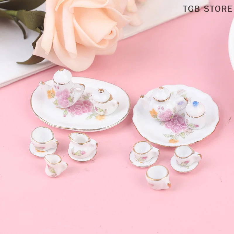 Pink Flower Patten Porcelain Coffee Tea Cups Ceram - 8Pcs