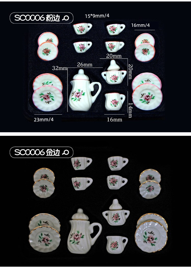 1:12 Scale Miniature Ceramic Tea Set – Dollhouse Accessory