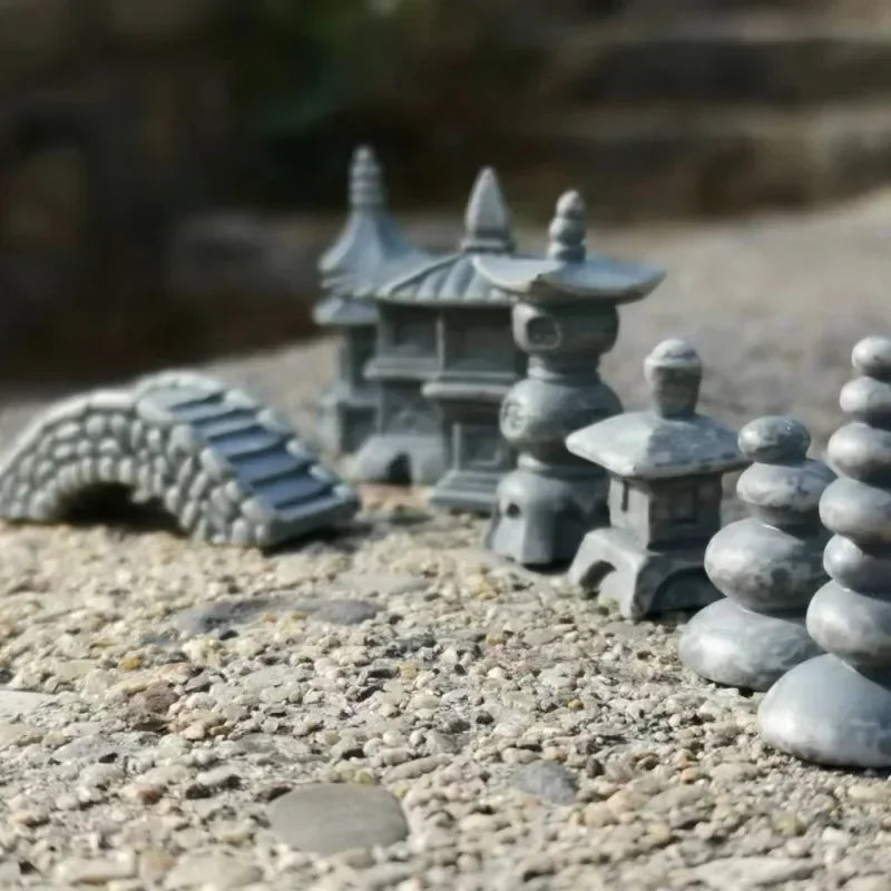 Japanese Pagoda, Stone Lanterns & Chinese Scholar Scene Traditional