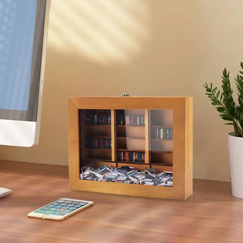 Wooden Bookshelf Shadow Box - Stress Relief Shake Away