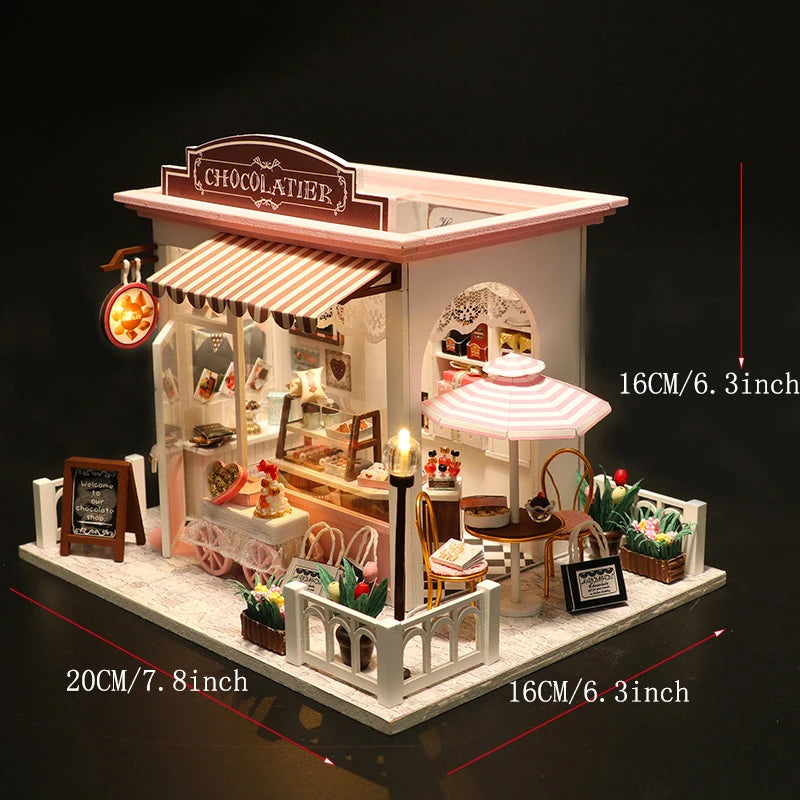 DIY Miniature Dollhouse Kit – Wooden Handmade Mini House with LED Lights 🏡✨