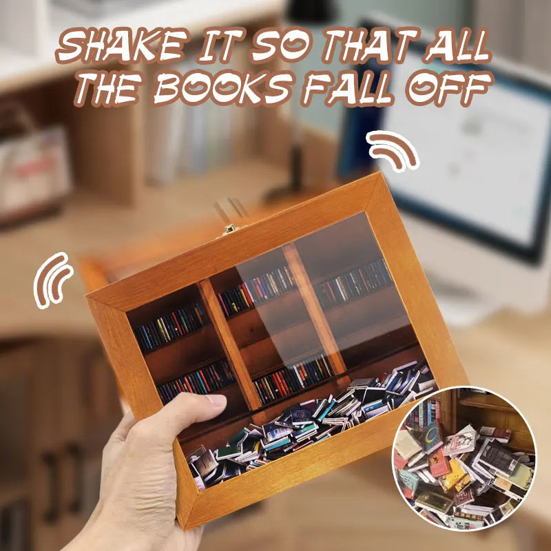 Wooden Bookshelf Shadow Box - Stress Relief Shake Away