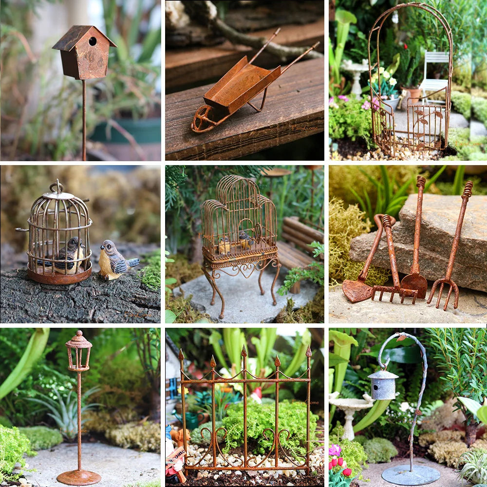 Miniature Metal Wheelbarrow – Fairy Garden - Birds - Parrot - Garden Windows & more