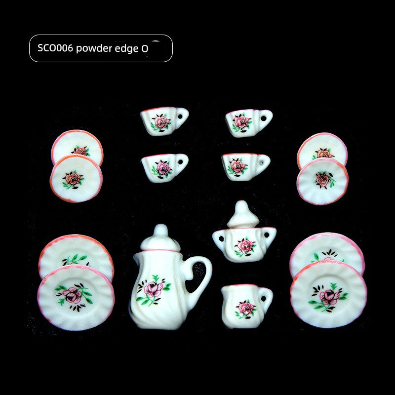 1:12 Scale Miniature Ceramic Tea Set – Dollhouse Accessory