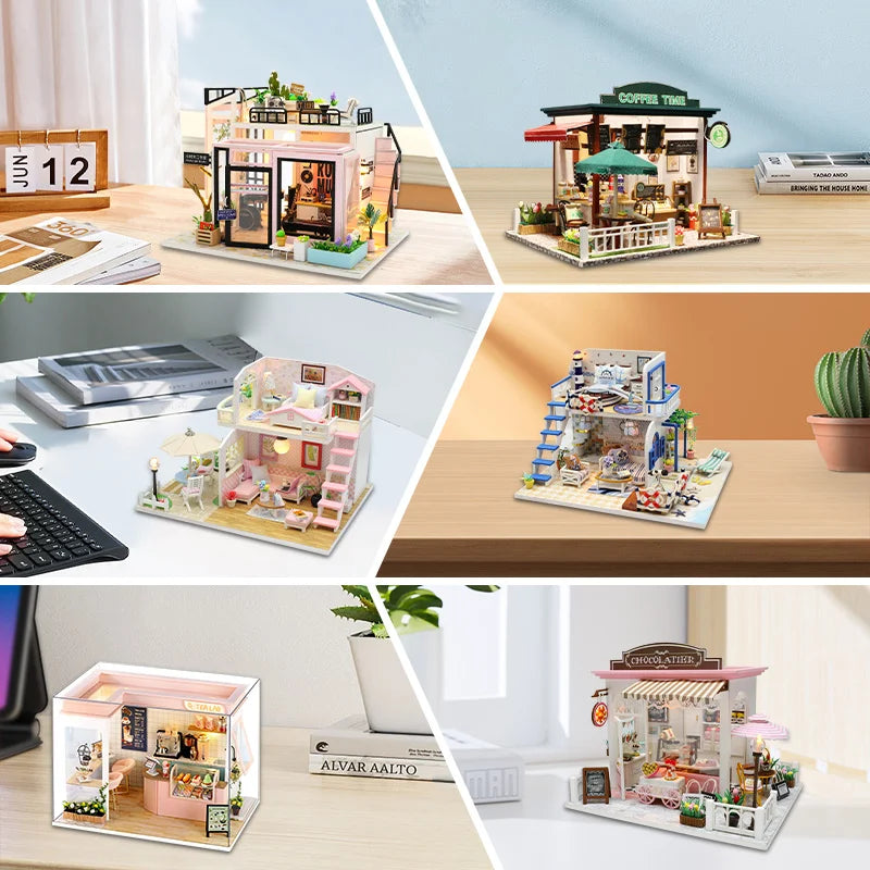 DIY Miniature Dollhouse Kit – Wooden Handmade Mini House with LED Lights 🏡✨