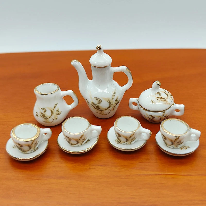 1:12 Dollhouse Miniature Ceramic Brown Rose Teapot Tea Set