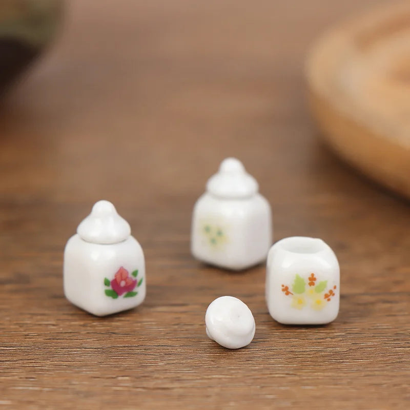 3pcs 1:12 Dollhouse Mini Ceramic Food Cans – Porcelain Kitchen Decoration