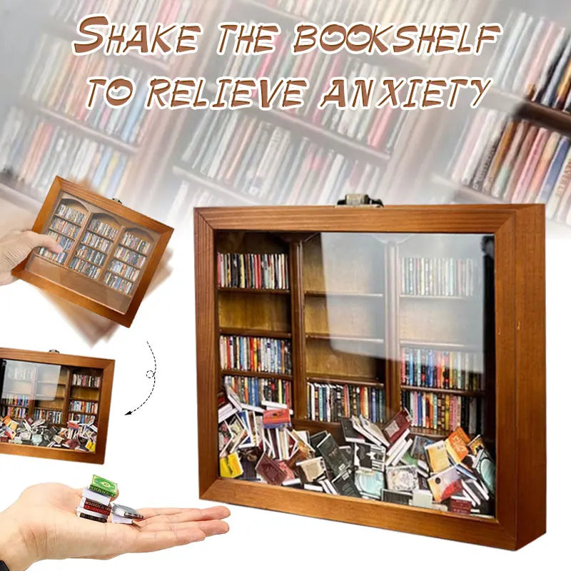 Wooden Bookshelf Shadow Box - Stress Relief Shake Away