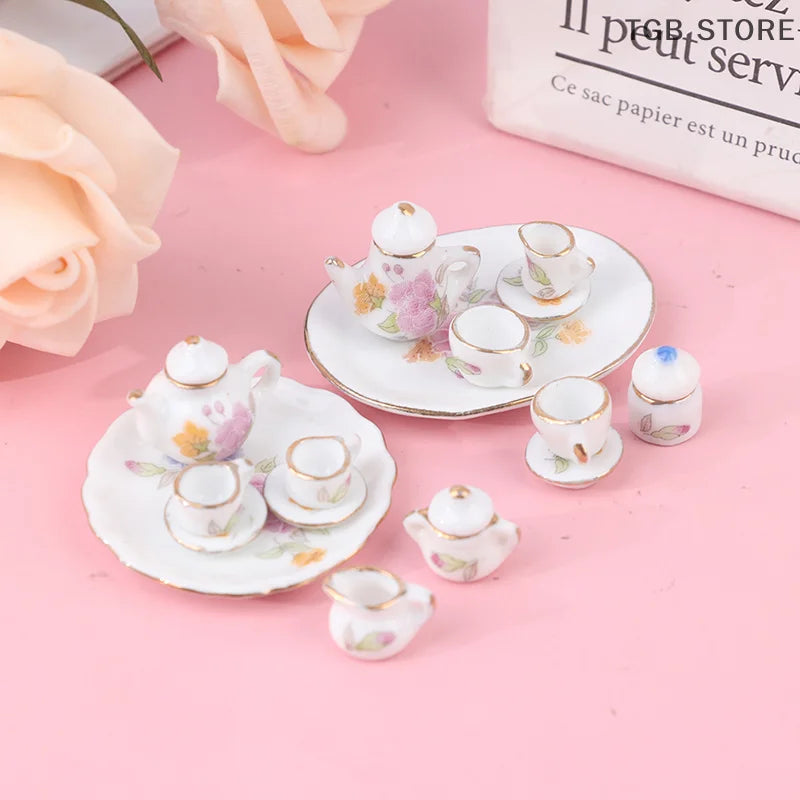 Pink Flower Patten Porcelain Coffee Tea Cups Ceram - 8Pcs