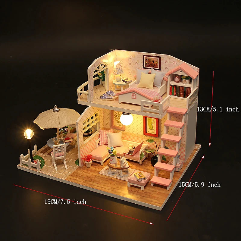 DIY Miniature Dollhouse Kit – Wooden Handmade Mini House with LED Lights 🏡✨