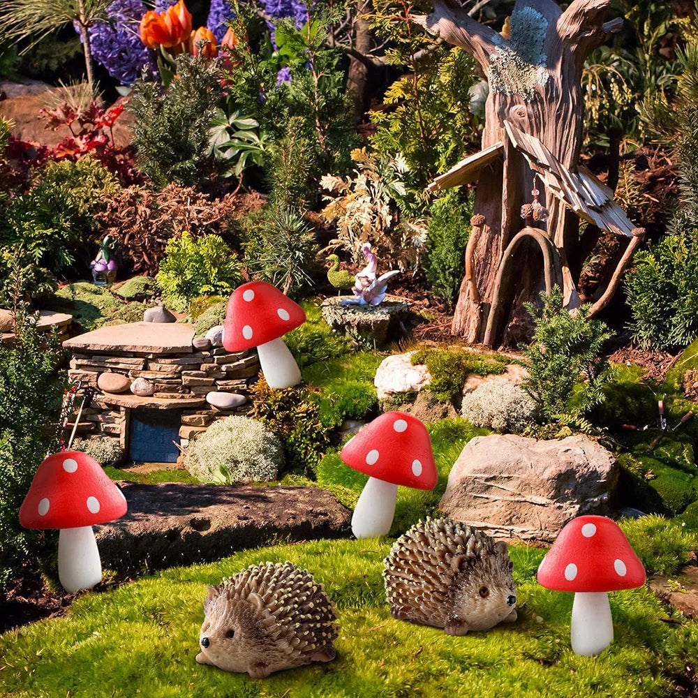 Miniature Hedgehog & Mushroom Resin Garden Accessories