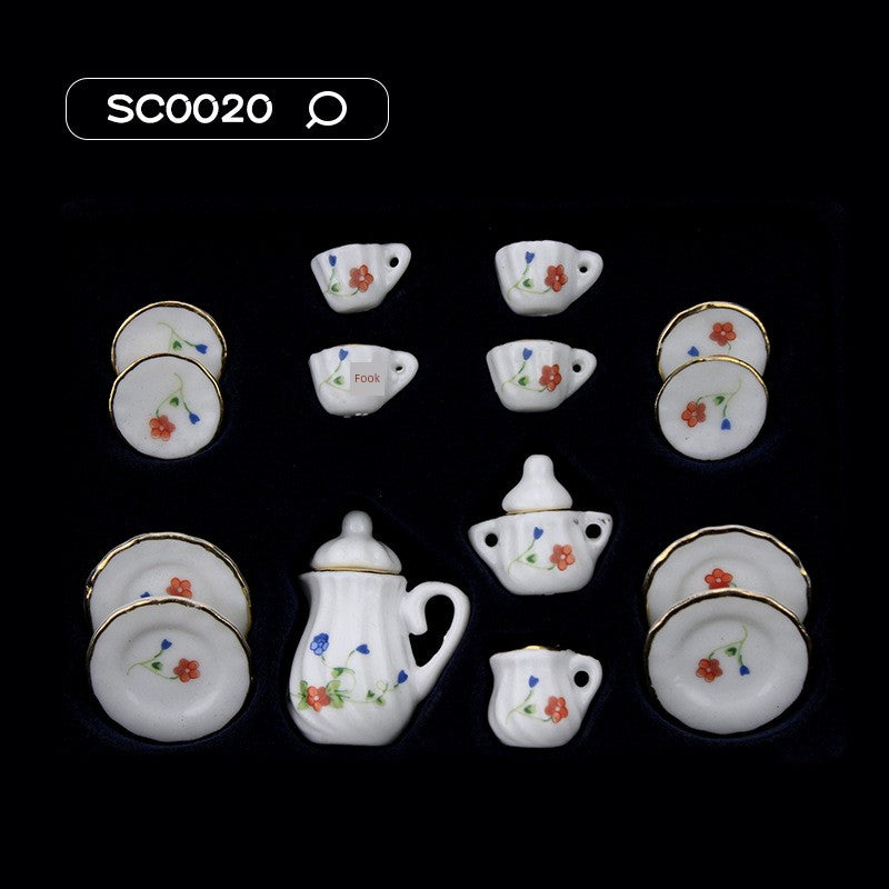 1:12 Scale Miniature Ceramic Tea Set – Dollhouse Accessory