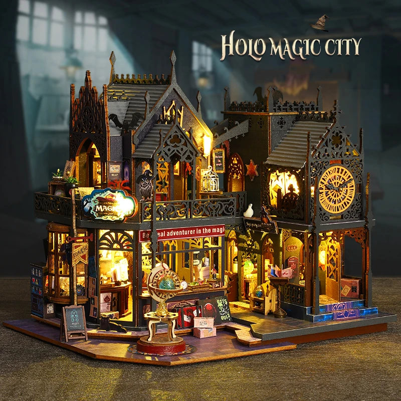 DIY Wooden Holo Magic City House with Clock Tower