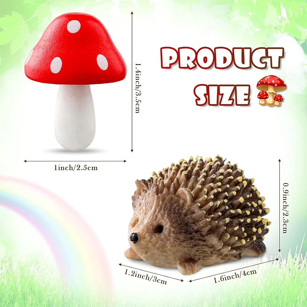 Miniature Hedgehog & Mushroom Resin Garden Accessories