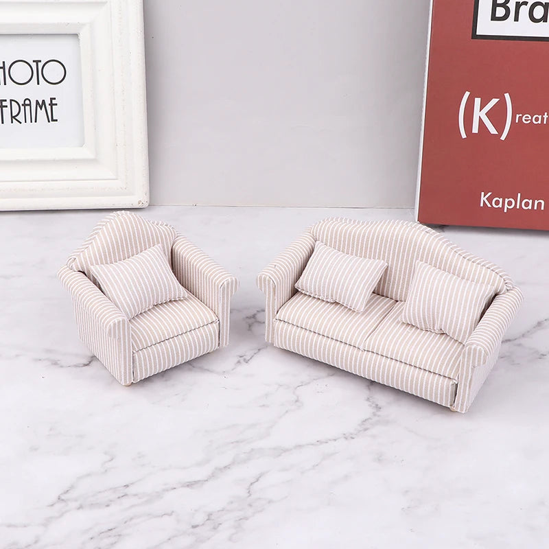 Miniature Dollhouse Sofa Set With Pillow – 3-Piece