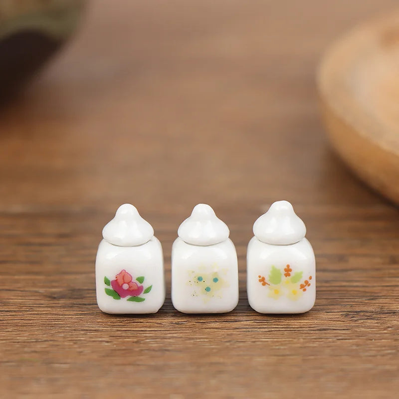 3pcs 1:12 Dollhouse Mini Ceramic Food Cans – Porcelain Kitchen Decoration