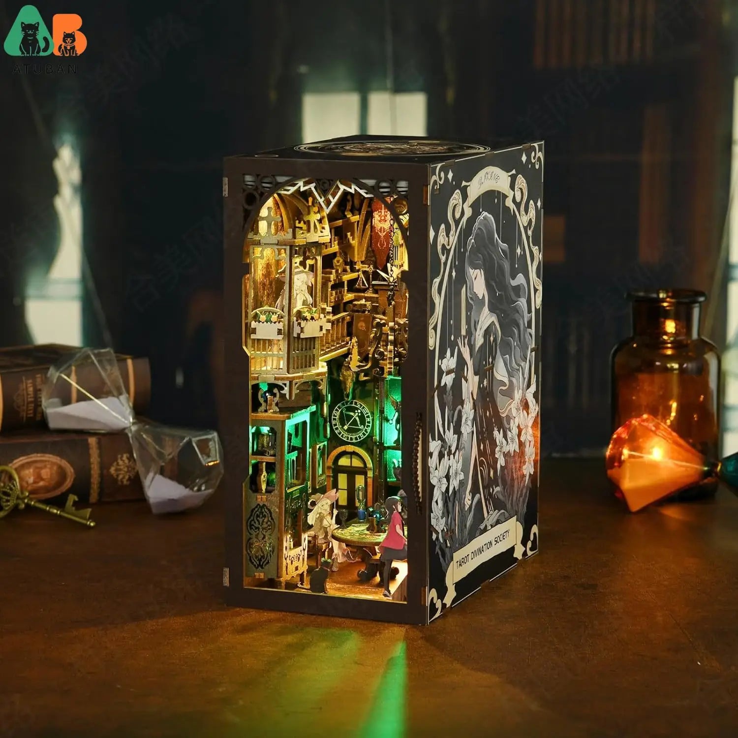 Compass of Fate: Enchanted Tarot Card Book Nook with Mystical Glow Book Nook