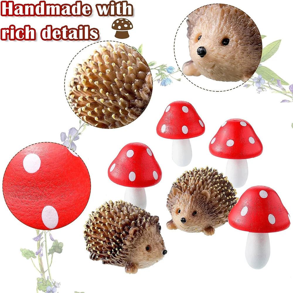 Miniature Hedgehog & Mushroom Resin Garden Accessories