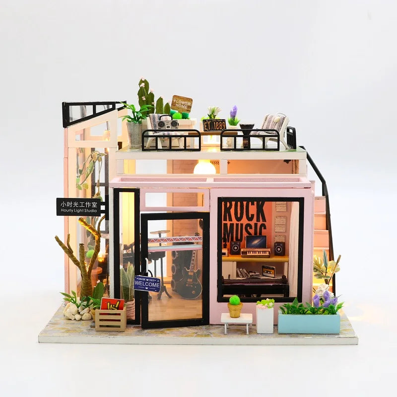 DIY Miniature Dollhouse Kit – Wooden Handmade Mini House with LED Lights 🏡✨