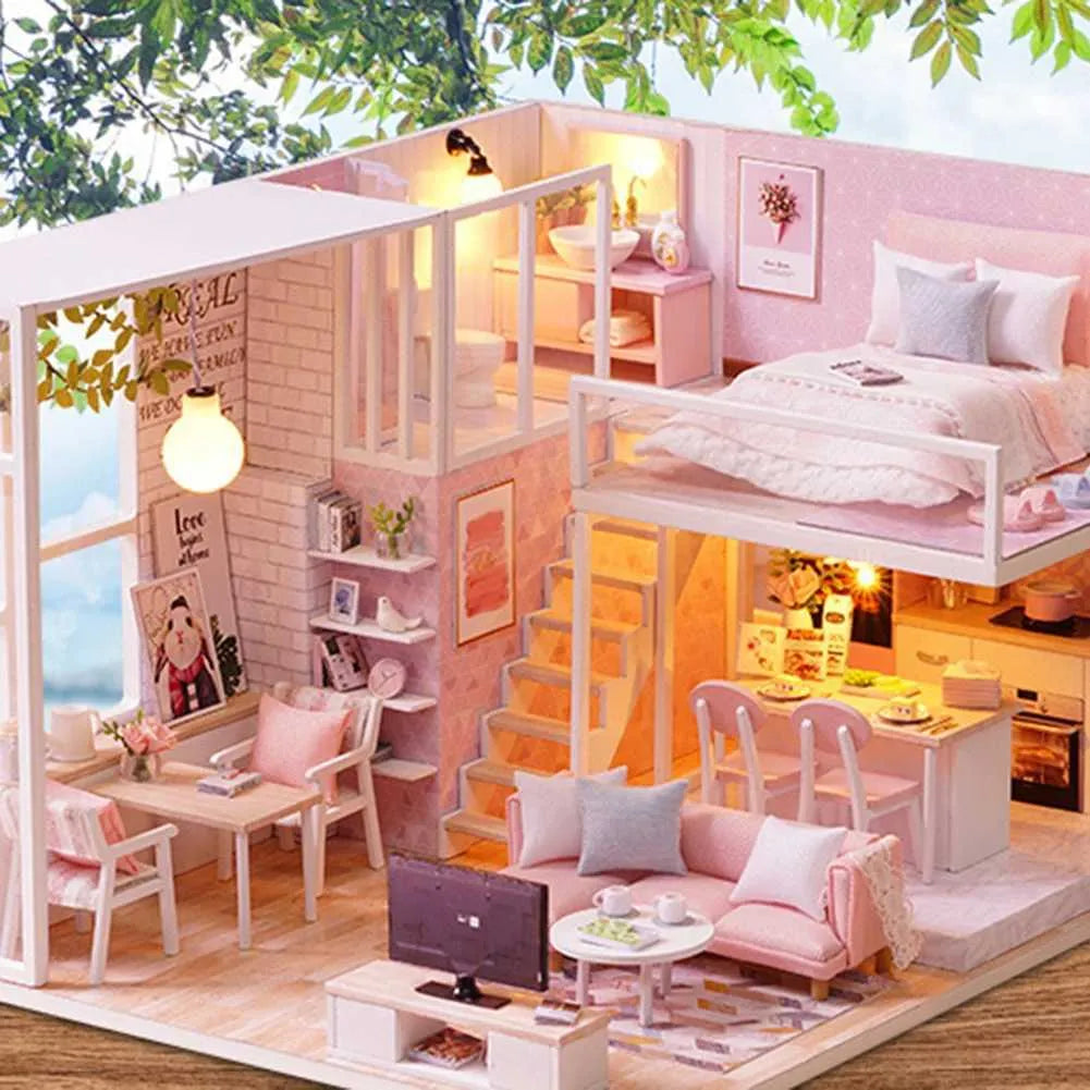 Victoria Elegant Pink Loft with LED Lights, Furniture & Modern Decor