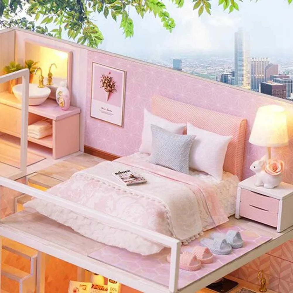 Victoria Elegant Pink Loft with LED Lights, Furniture & Modern Decor